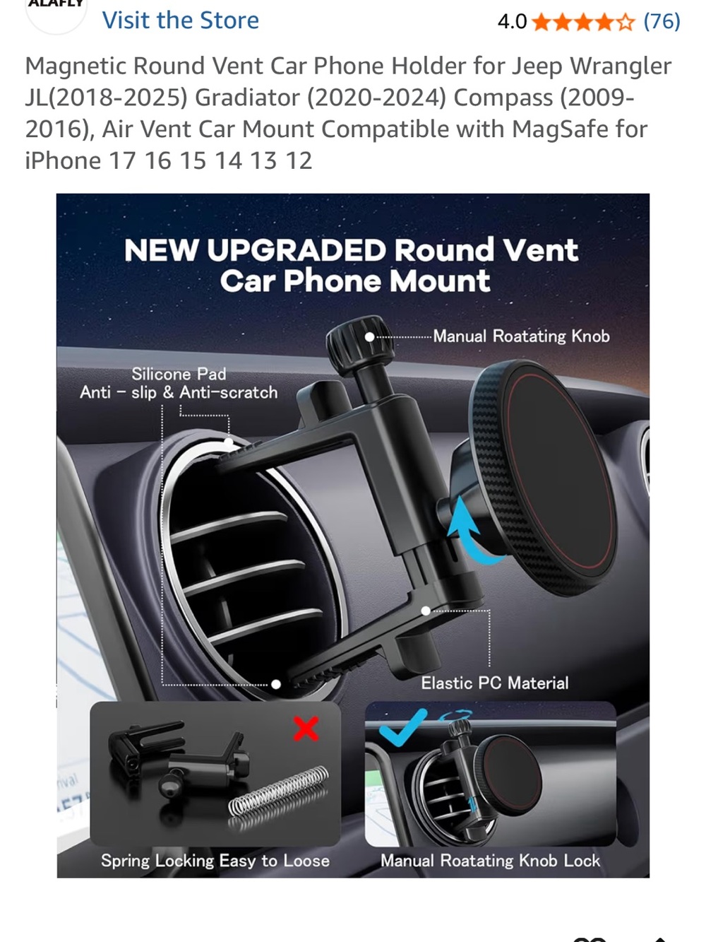 NWT Black Magnetic Round Vent Car Phone Mount